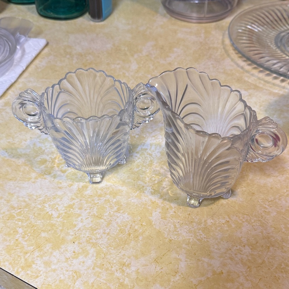 Vintage Cambridge Caprice Pressed Glass Creamer and Sugar Set